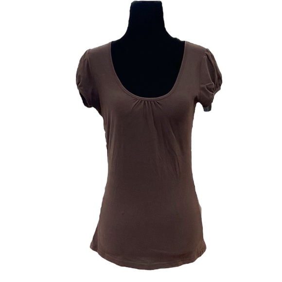 Spanish Harlem Brown Short Puff Sleeved Vintage T-Shirt - Picture 1 of 5